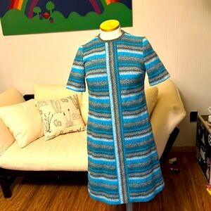 Vintage mod print 50s 60s textured polyester summer dress